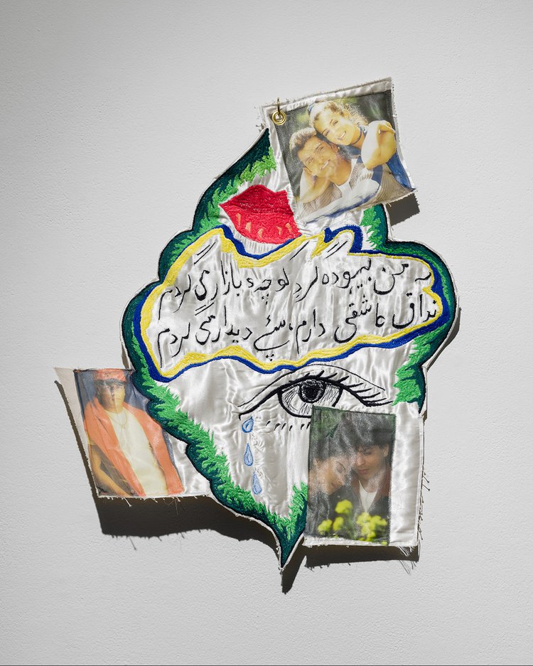 Installation view of Always In My Heart (2022), curated by Muheb Esmat at Smack Mellon. Image courtesy of Smack Mellon. Photo by Etienne Frossard.