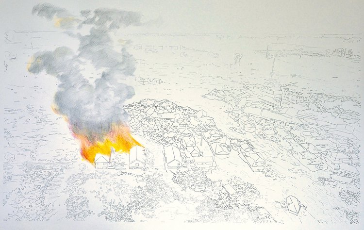 Tsunami II, Series of Drawings of Disasters | 2010-2012 | Large-format drawing on paper, pencil | 110 x 145 cm