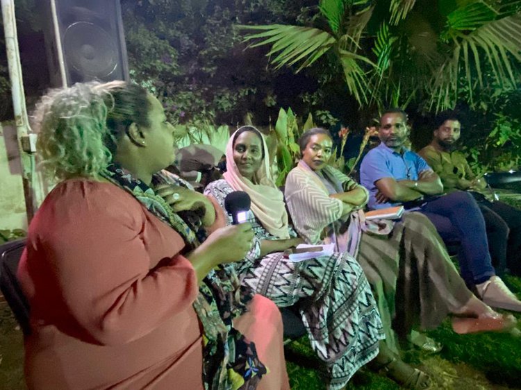 Artists in conversation at the music event in Khartoum, Sudan (April 2022)